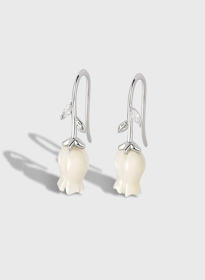 WZNBBOY 925 Sterling Silver Lily of the Valley Earrings White Lily Flower Rhinestone Fairy Earrings Cute Dangling Flower Earrings for Women Gift - Image 3